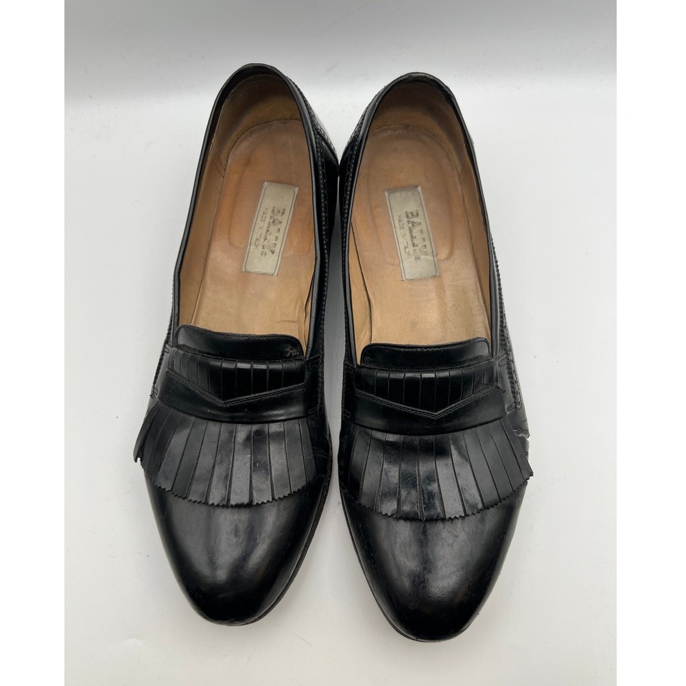 Bally Black Leather Kiltie Penny Loafers Made in Italy Mens 10.5 B Designer VTG